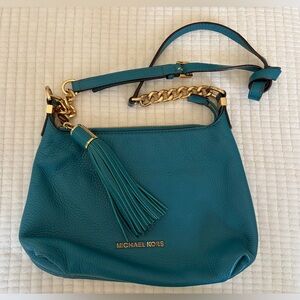 Michael Kors Teal Leather Shoulder Bag With Chain Strap and Gold Hardware